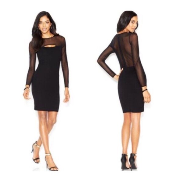 French Connection Dresses & Skirts - NWT French Connection Dress Women’s 8 Classic Black Midi Fitted Dress Sheer Back